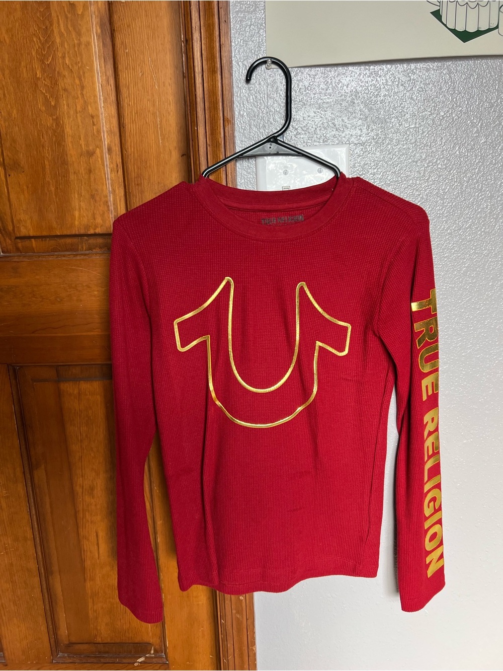 True Religion Red Long-Sleeve Thermal Top with Gold Logo